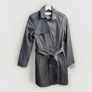 Tahari Womens Size S Slate Gray Trench Coat Belted Minimalist Quiet Luxury